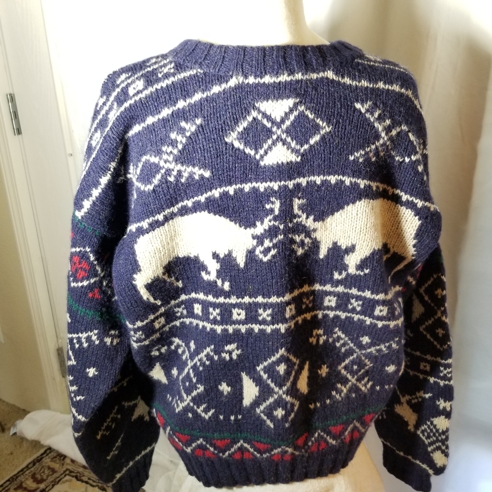 Vintage Wool Nordic Ski Blue Sweater Mens Large